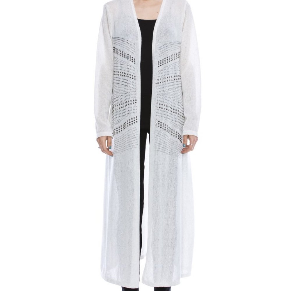 VOCAL CARDIGAN DUSTER LIMITED EDITION RARE S-XL natural stones & crochet detail